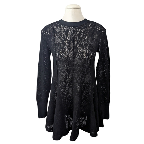 Free People Coffee In The Morning Lace Tunic Top Mini Dress Black Fit-n-Flare XS - Picture 4 of 9